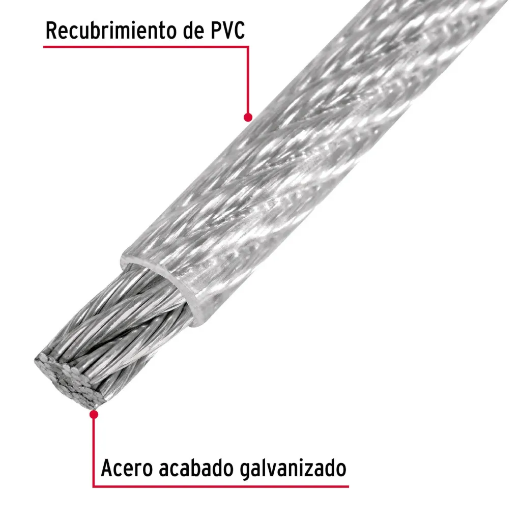 CABLE DE ACERO GALV RECUBIERTO DE PCV 7X7 HILOS 3/16 FIERO (TRUPER) 44217